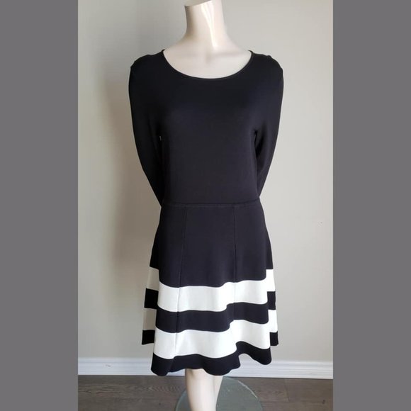NWOT Eliza J Black Cocktail Dress w/ White Stripes - Picture 2 of 8
